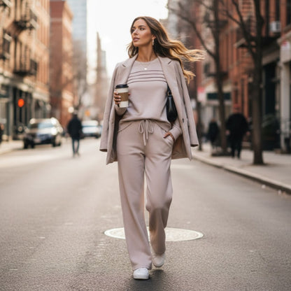 🔥LAST DAY 45% OFF✨Women’s Crew Neck Lounge Set - Soft Cotton Top & Drawstring Pants