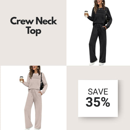 🔥LAST DAY 45% OFF✨Women’s Crew Neck Lounge Set - Soft Cotton Top & Drawstring Pants