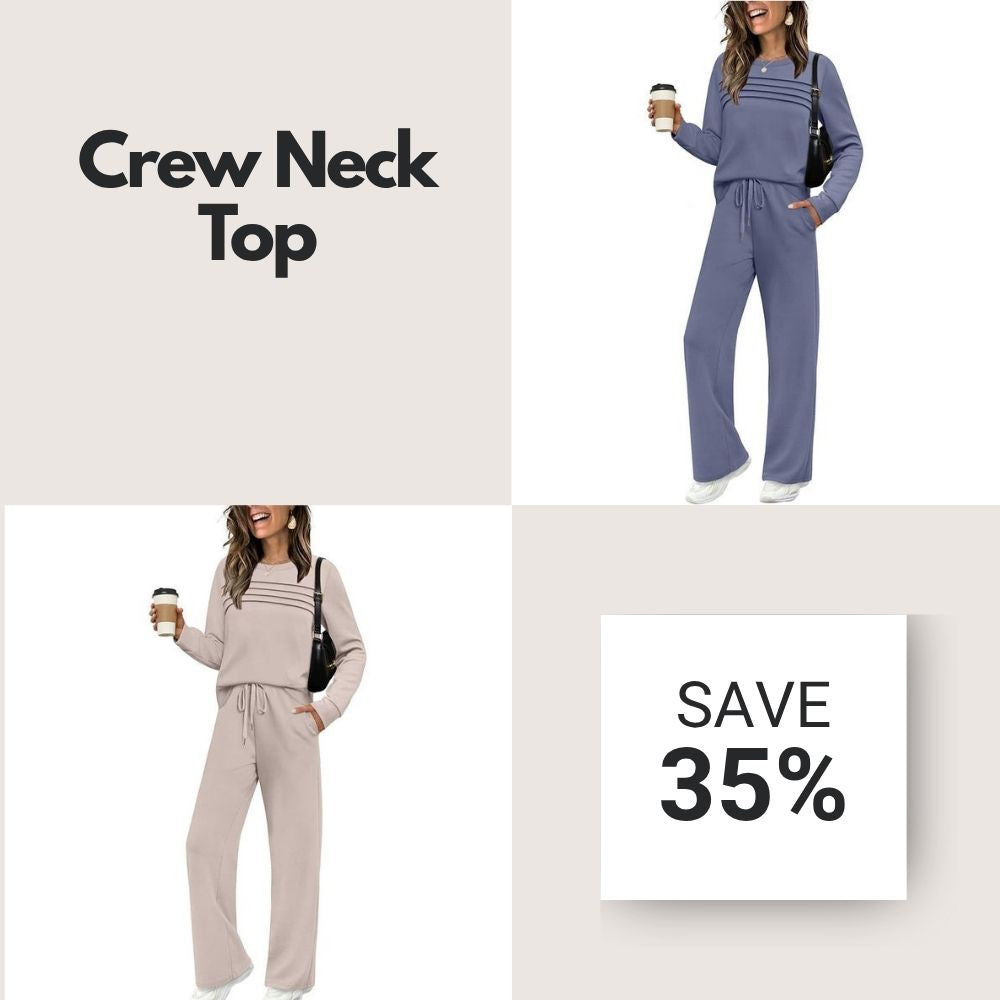 🔥LAST DAY 45% OFF✨Women’s Crew Neck Lounge Set - Soft Cotton Top & Drawstring Pants