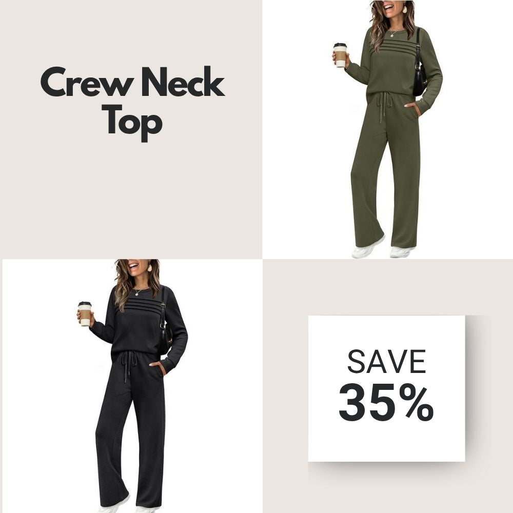 🔥LAST DAY 45% OFF✨Women’s Crew Neck Lounge Set - Soft Cotton Top & Drawstring Pants