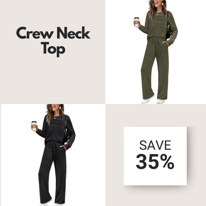 🔥LAST DAY 45% OFF✨Women’s Crew Neck Lounge Set - Soft Cotton Top & Drawstring Pants