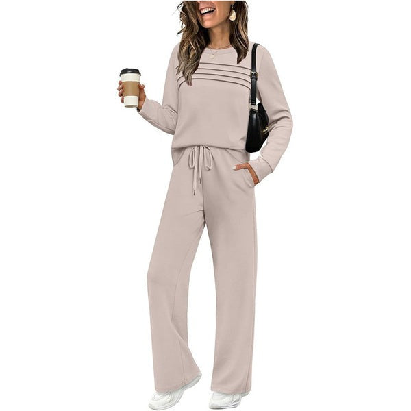 🔥LAST DAY 45% OFF✨Women’s Crew Neck Lounge Set - Soft Cotton Top & Drawstring Pants