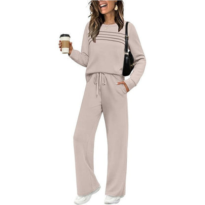 🔥LAST DAY 45% OFF✨Women’s Crew Neck Lounge Set - Soft Cotton Top & Drawstring Pants