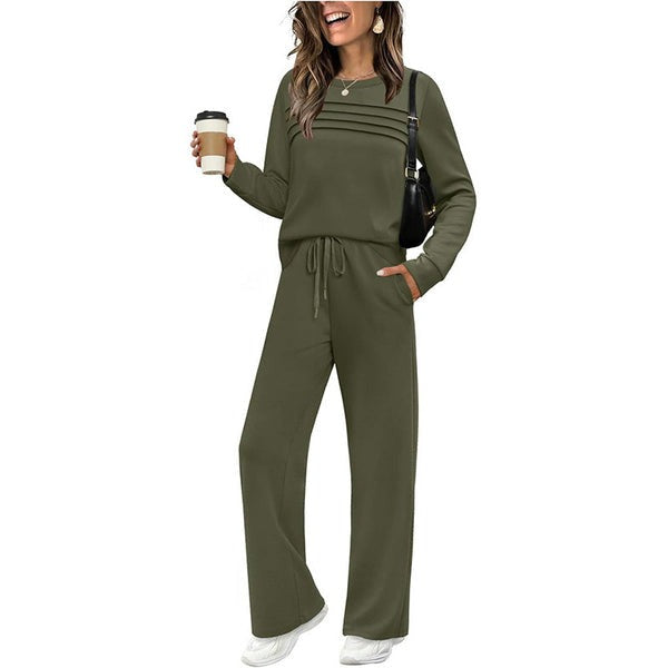 🔥LAST DAY 45% OFF✨Women’s Crew Neck Lounge Set - Soft Cotton Top & Drawstring Pants