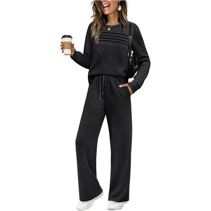 🔥LAST DAY 45% OFF✨Women’s Crew Neck Lounge Set - Soft Cotton Top & Drawstring Pants